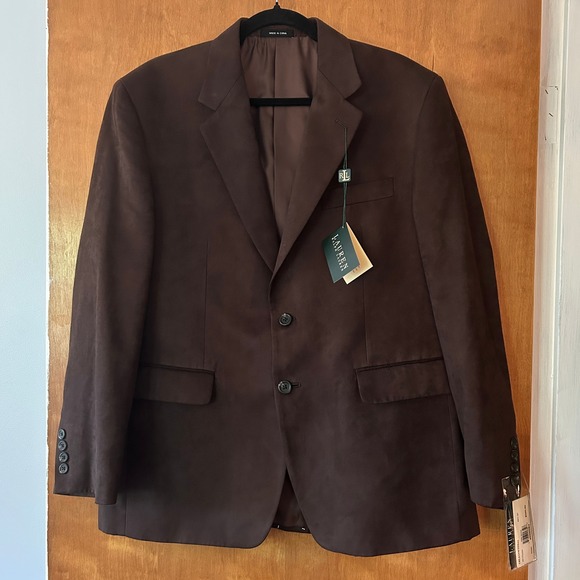 Lauren‎ Ralph Lauren Blazer Dark Brown Suit Faux Suede Career Mens 40 Short NWT - Picture 1 of 11